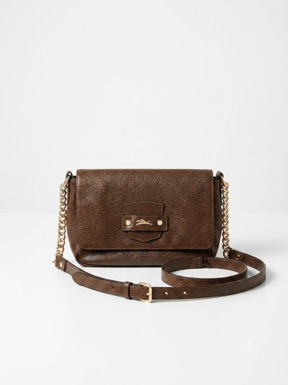 Longchamp EUC Brown Embossed Leather Honoré Crossbody Bag Satchel Purse